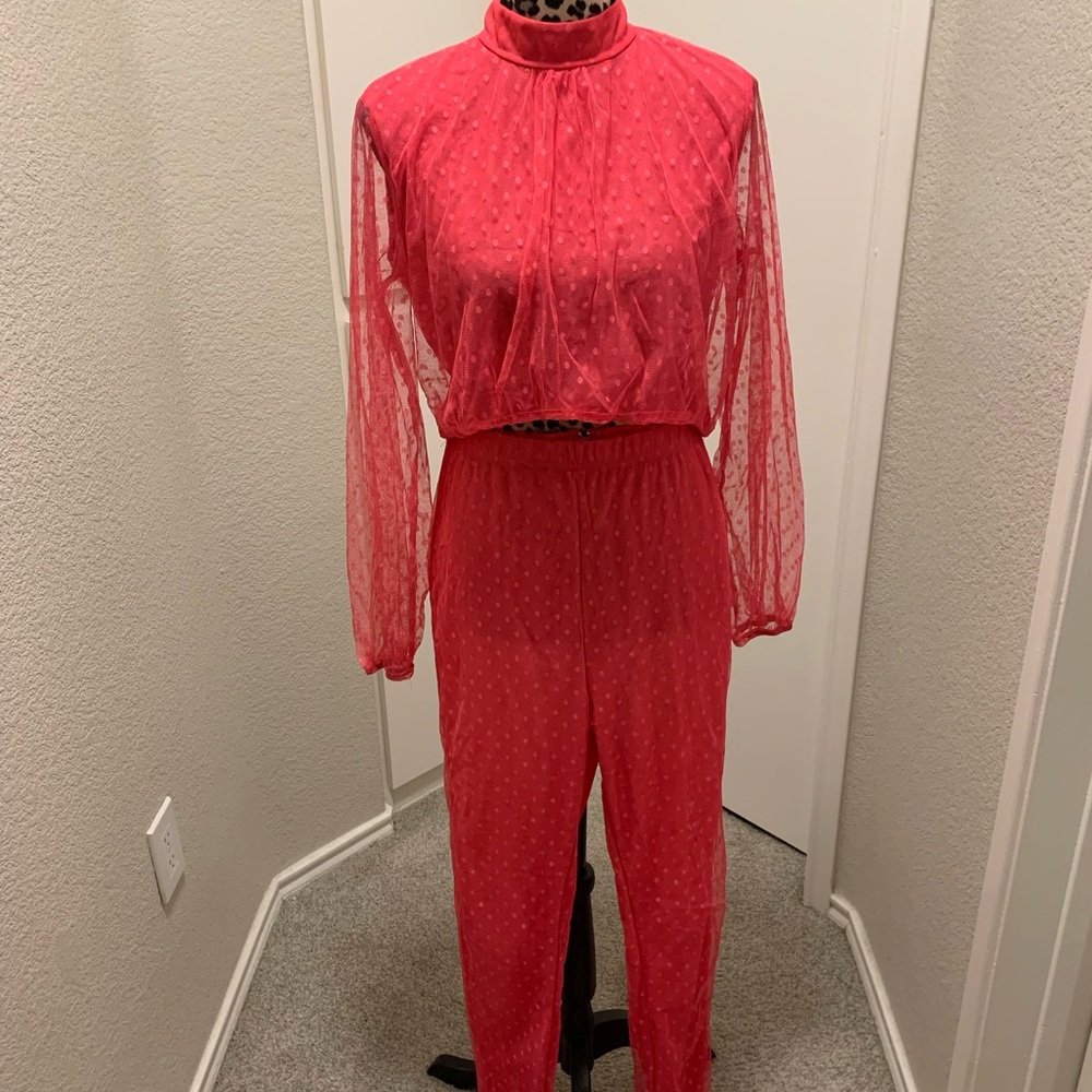 Elegant Pink Sheer Women's Jumpsuit